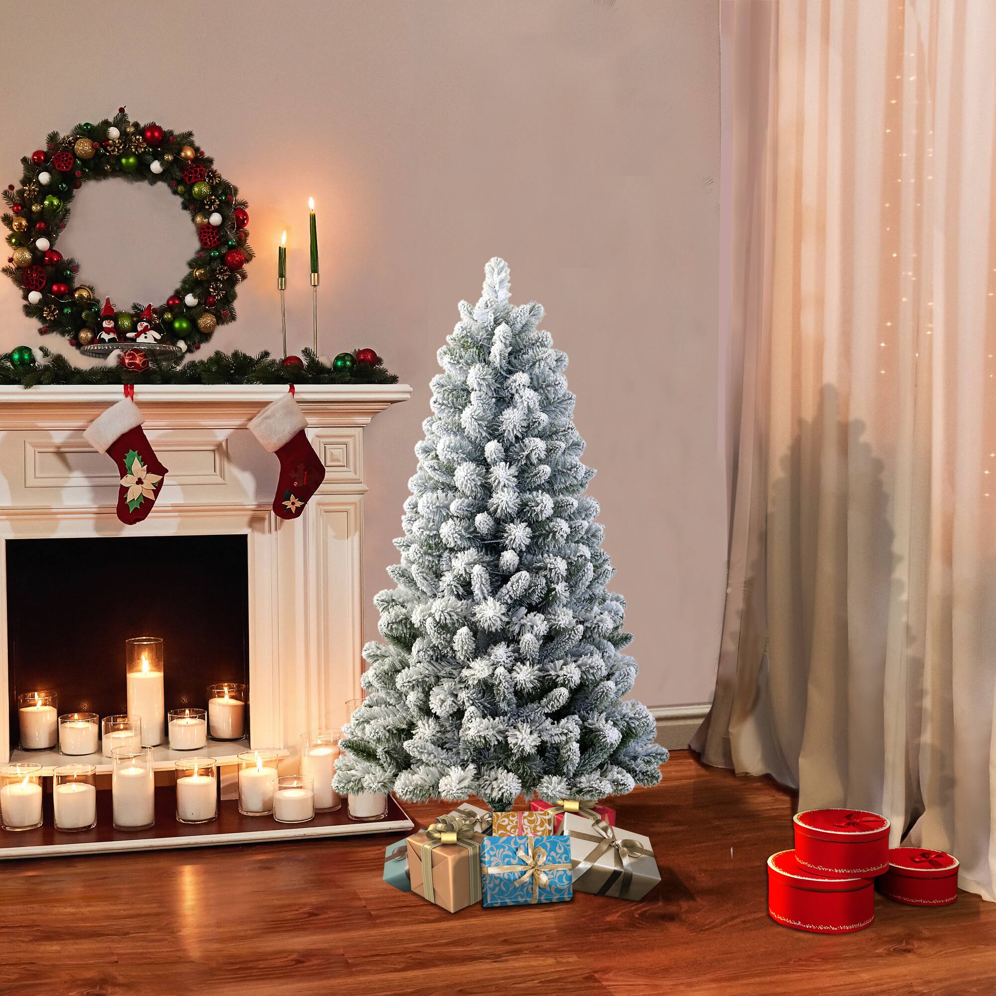6 Pack: 4.5ft. Unlit Flocked Virginia Pine Artificial Christmas Tree